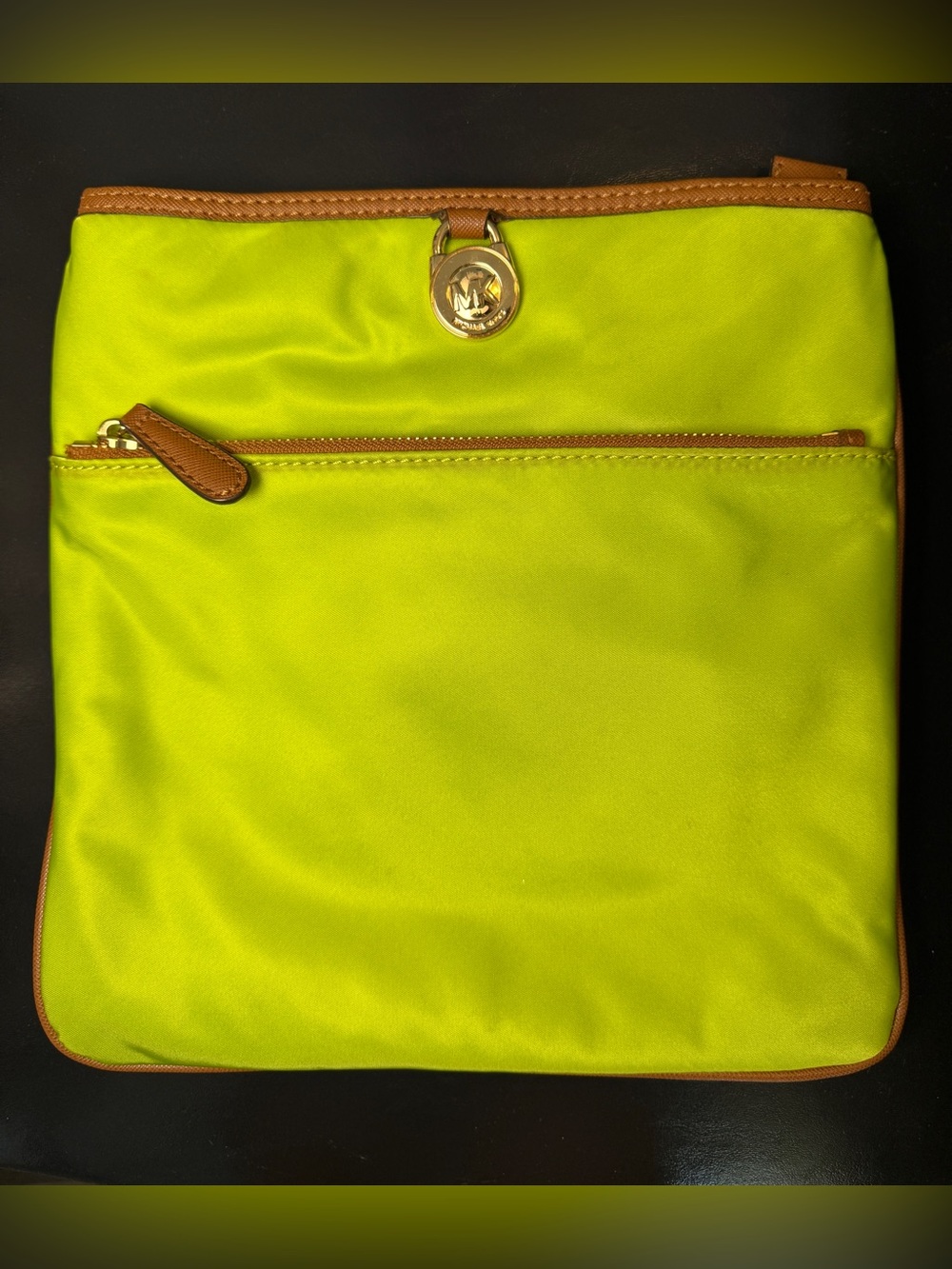 Michael Kors Lime Green Crossbody Bag Nylon Kempton Gold Hardware Missing Strap